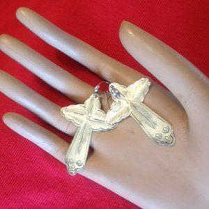 Silver Floral Cross Earrings